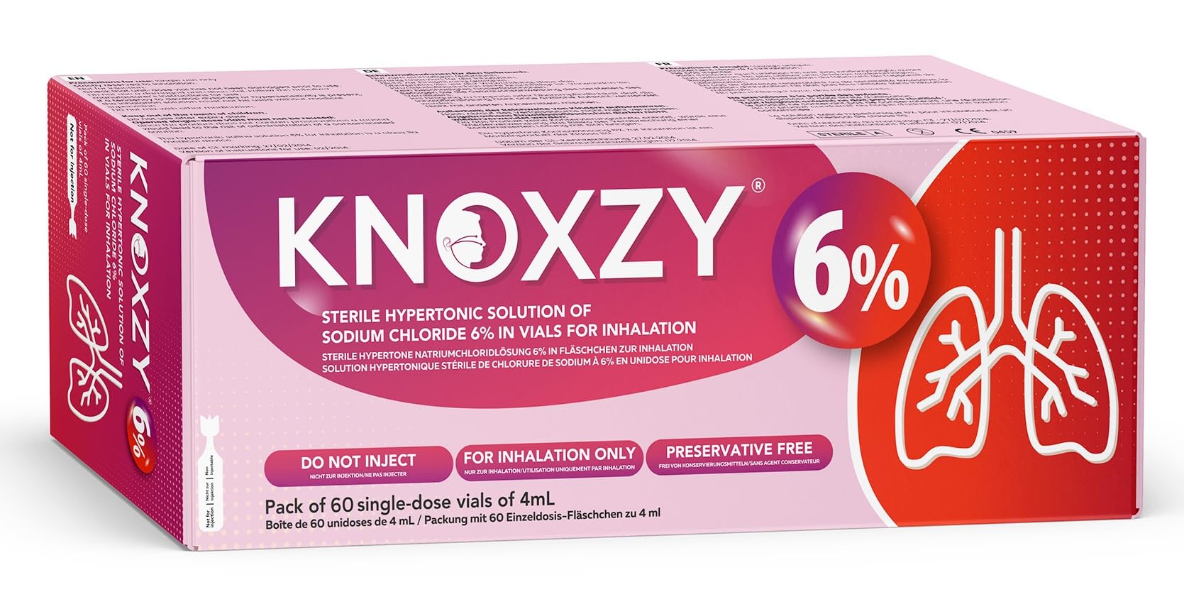 KNOXZY Hypertonic Saline Inhalation Solution 6%. Inhalation Solution for Adults & Children. Box Contains 60 Single dose vials of 4ml.