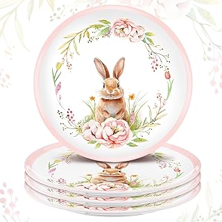6 Pcs Easter Melamine Plates 8 x 8 Inch Decorative Bunny Plates Reusable Rabbit Tableware for Indoor and Outdoor Spring Easter Party, Perfect for Dessert, Salad, and Dinnerware