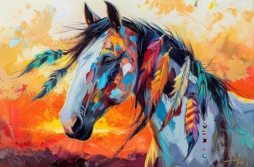 Kit de pintura de arte de diamante 5D para bricolaje, caballo indio nativo americano, taladro completo, pintura de diamante redondo por números,