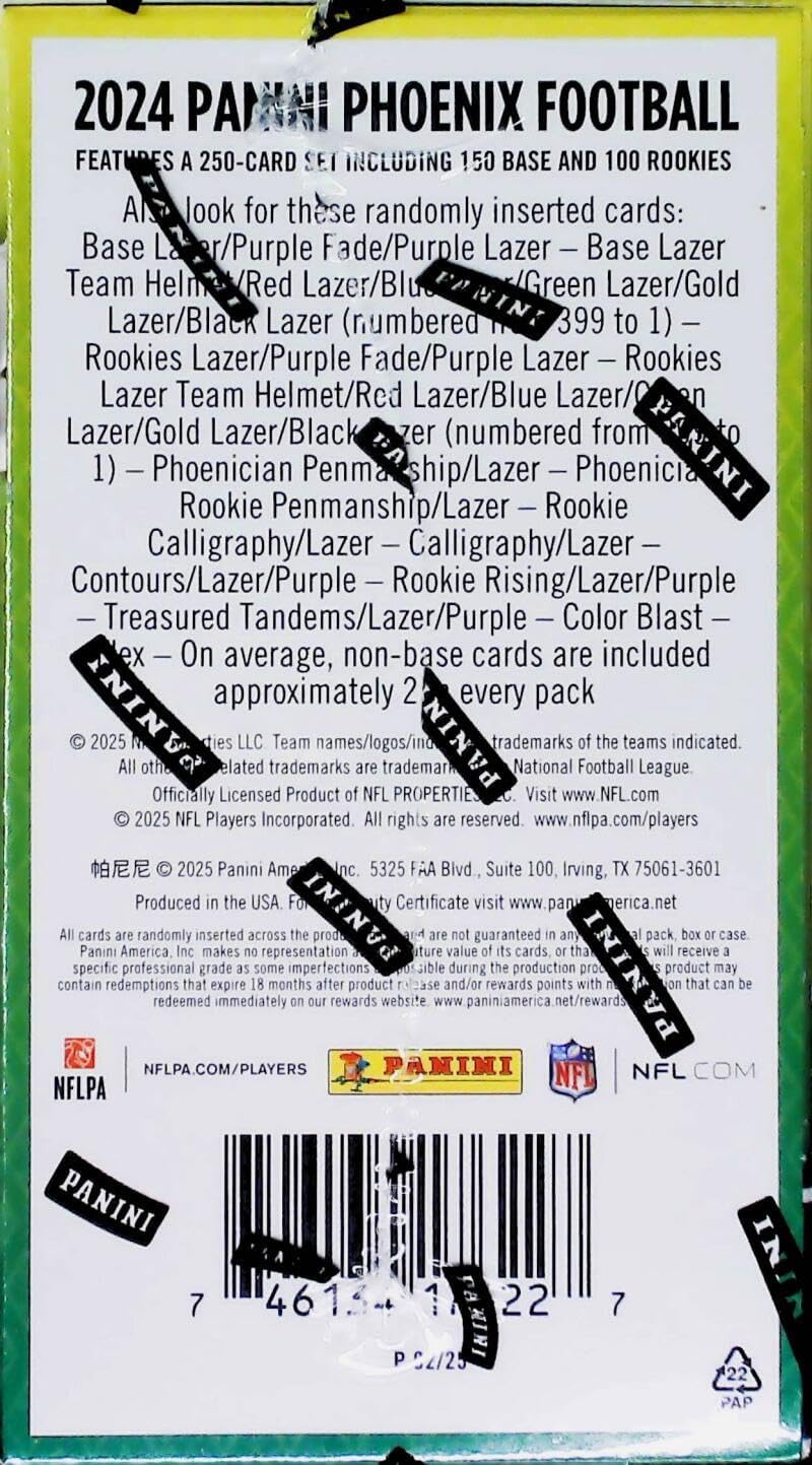 Panini 2024 Phoenix Football Factory Sealed Blaster Box (6 Packs of 4 Cards) Look for 3 Blaster Exclusive Parallels and possible Color Blast, Flex Inserts and Autographs. See scans for more details.