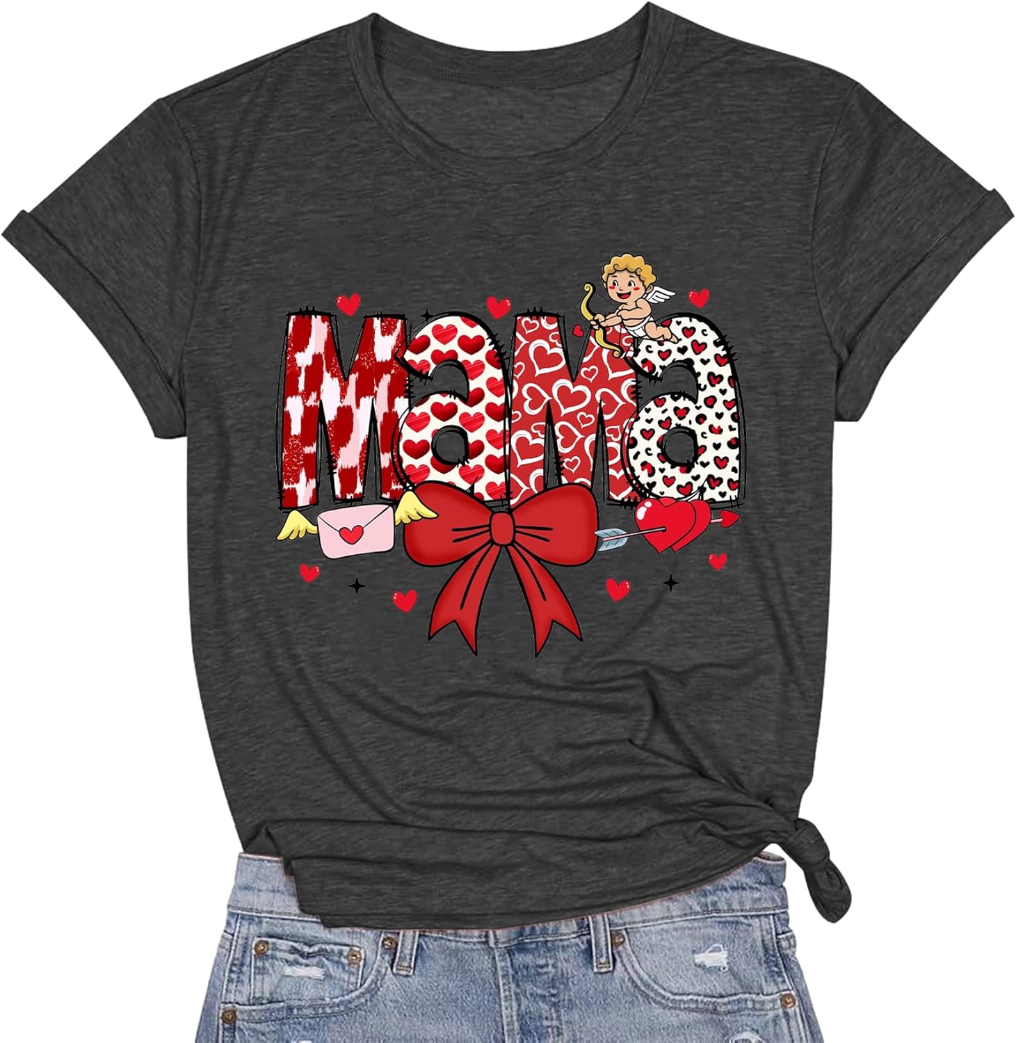 Womens Valentines Shirt -Pink Love Heart Graphic Tshirts Funny Teen Girl's Holi Vacation Casual Outfit Pink - Image 3