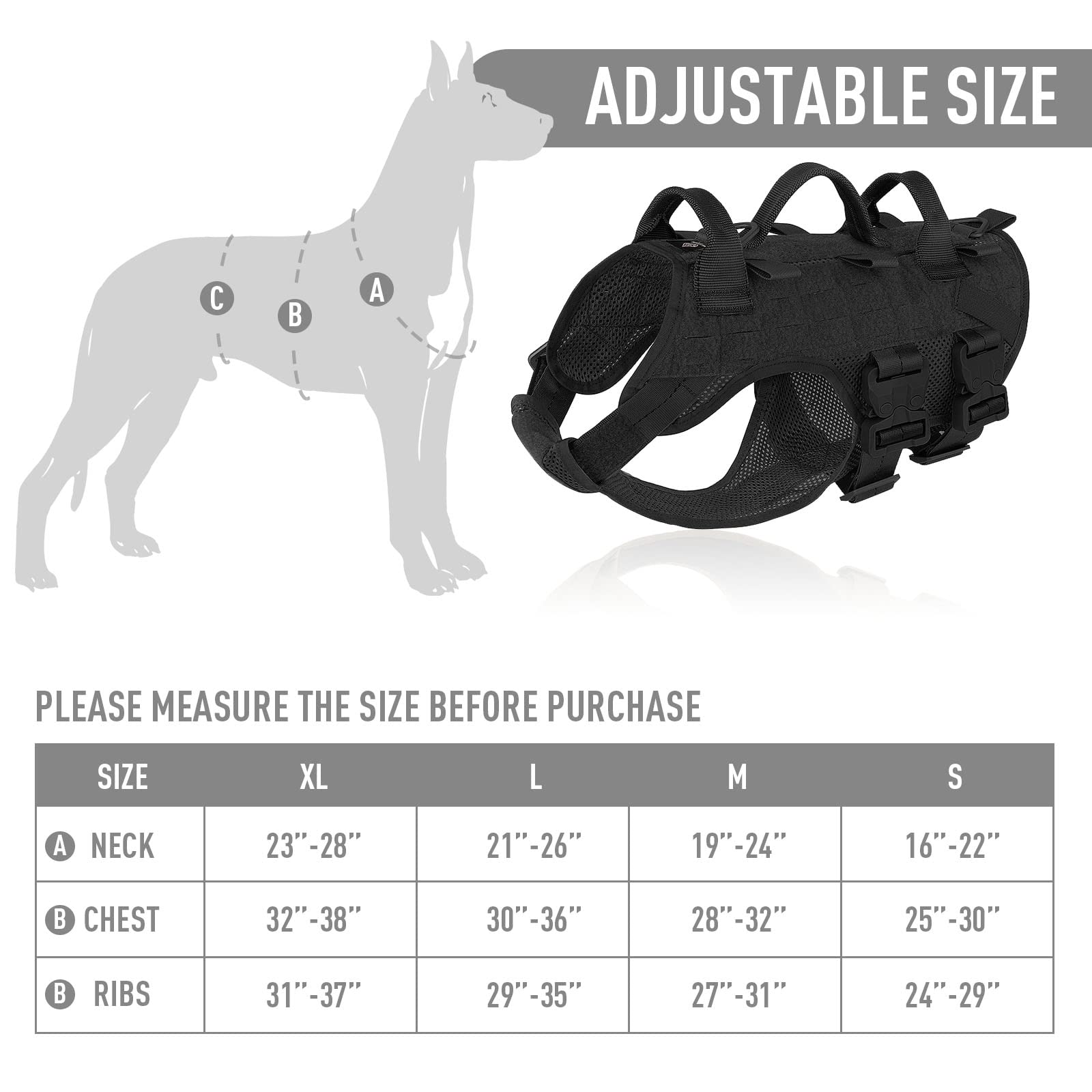 Buy PETAC GEAR Tactical Dog Harness No Pull for Large K9 Working Dogs