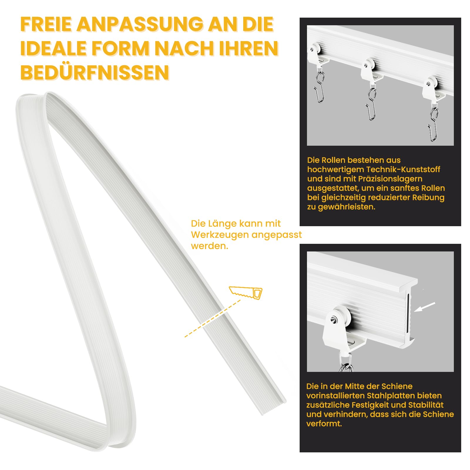 AJAZZ Blickdichter Vorhang als Falttür & Raumtrenner, Flexibler Paravent mit Biegsamer Schiene, Sichtschutz für Schlafzimmer, Balkon & Home Office, Grau, H213 x B254 cm (1er Pack)