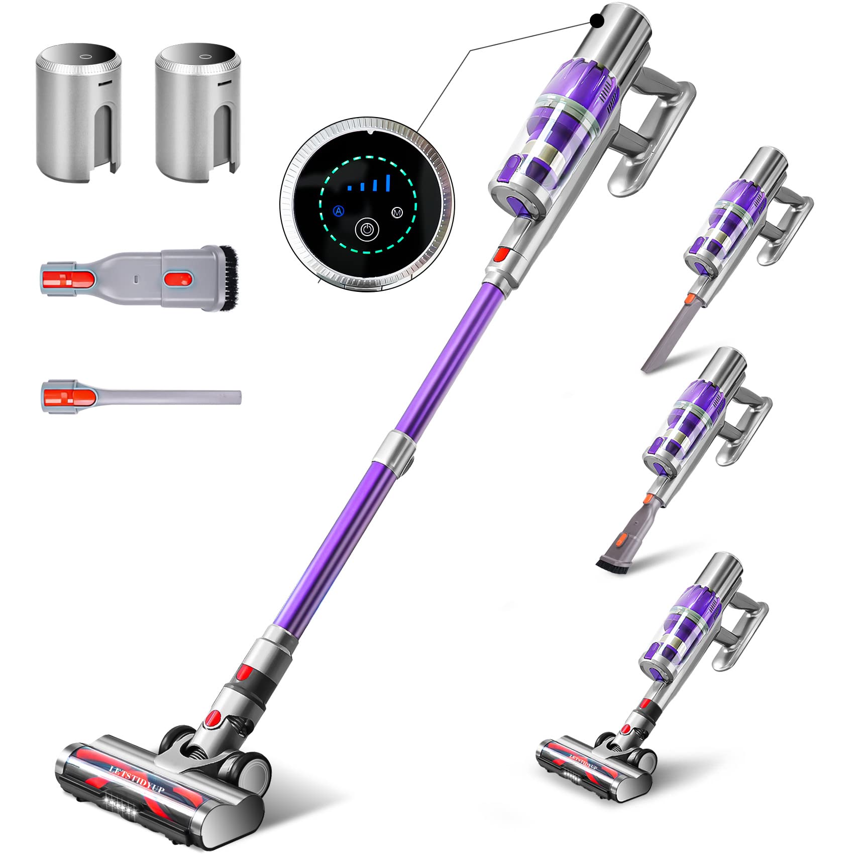 LETSTIDYUP Cordless Vacuum Cleaner,2 Batteries 90min Lightweight Handheld Vaccumm,Stick Vacuum Cordl