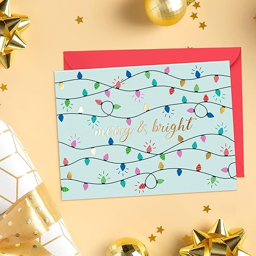 Miniatura 5 de Sweetzer & Orange Juego de tarjetas de Navidad  24 tarjetas navideñas de lámina dorada con sobres rojos  6 diseños surtidos en caja para un fácil