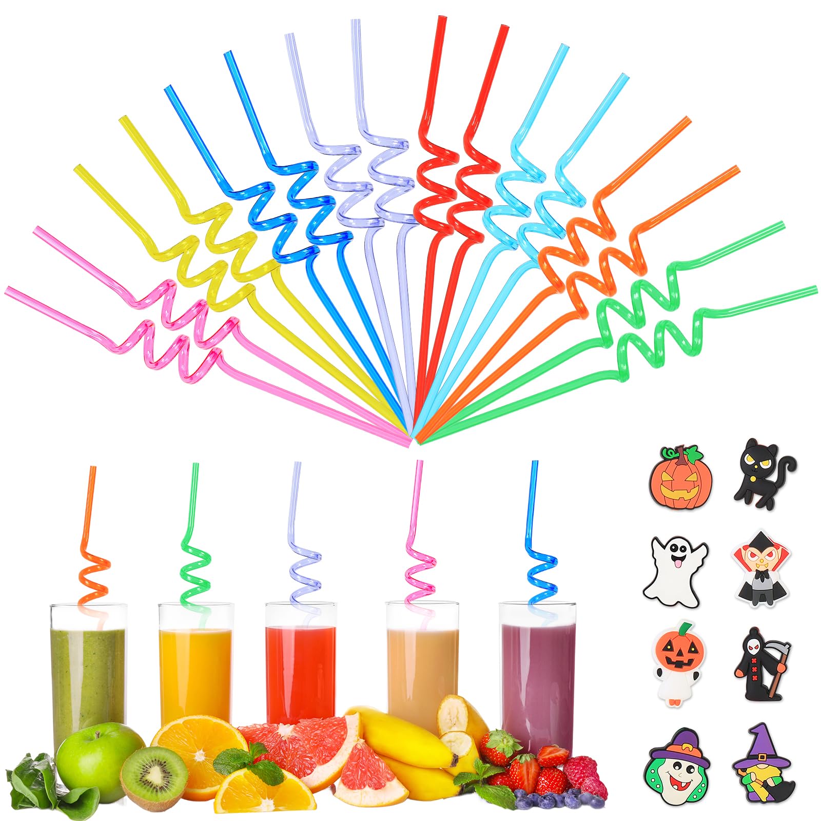 Pailles d'Halloween réutilisables en plastique lot de 32 pour fêtes d'enfants