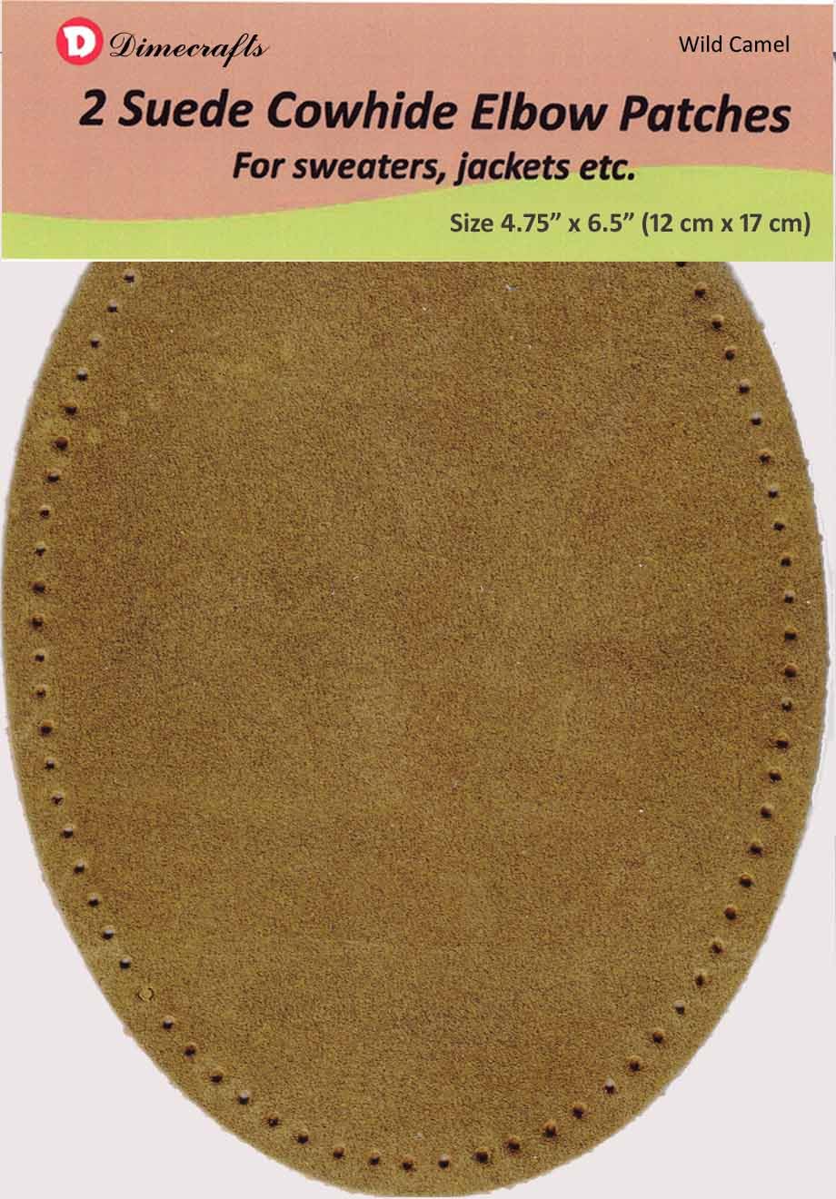 - 2 parches grandes de piel de ante natural fino para coser de 12 x 16,5 cm con bordes perforados para una fácil costura (camello salvaje)