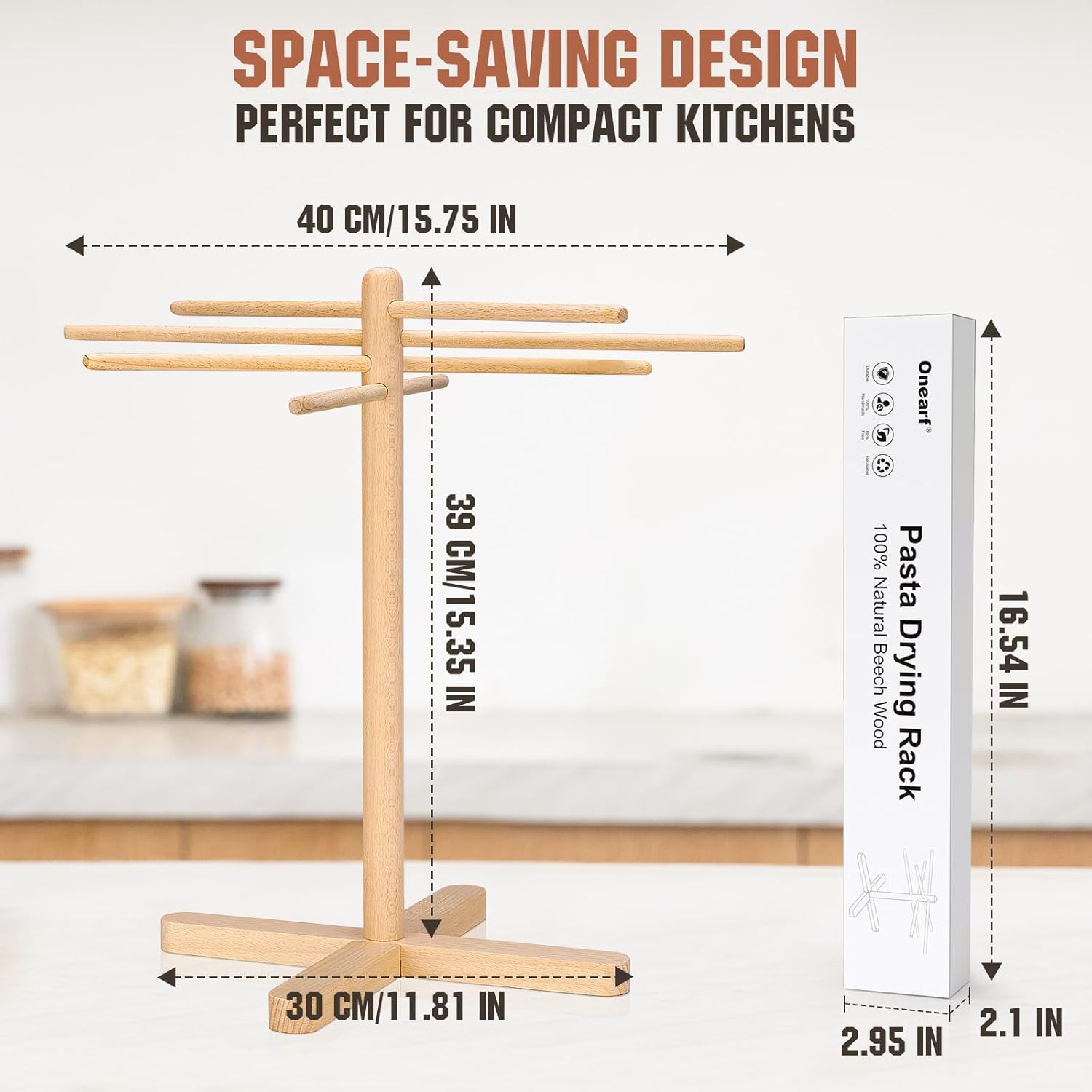 Pasta Drying Rack, Collapsible Pasta Drying Rack For Spaghetti, Easy Storage Homemade Stand Dryer Hander For Fresh Noodle, Natural wood - Image 5