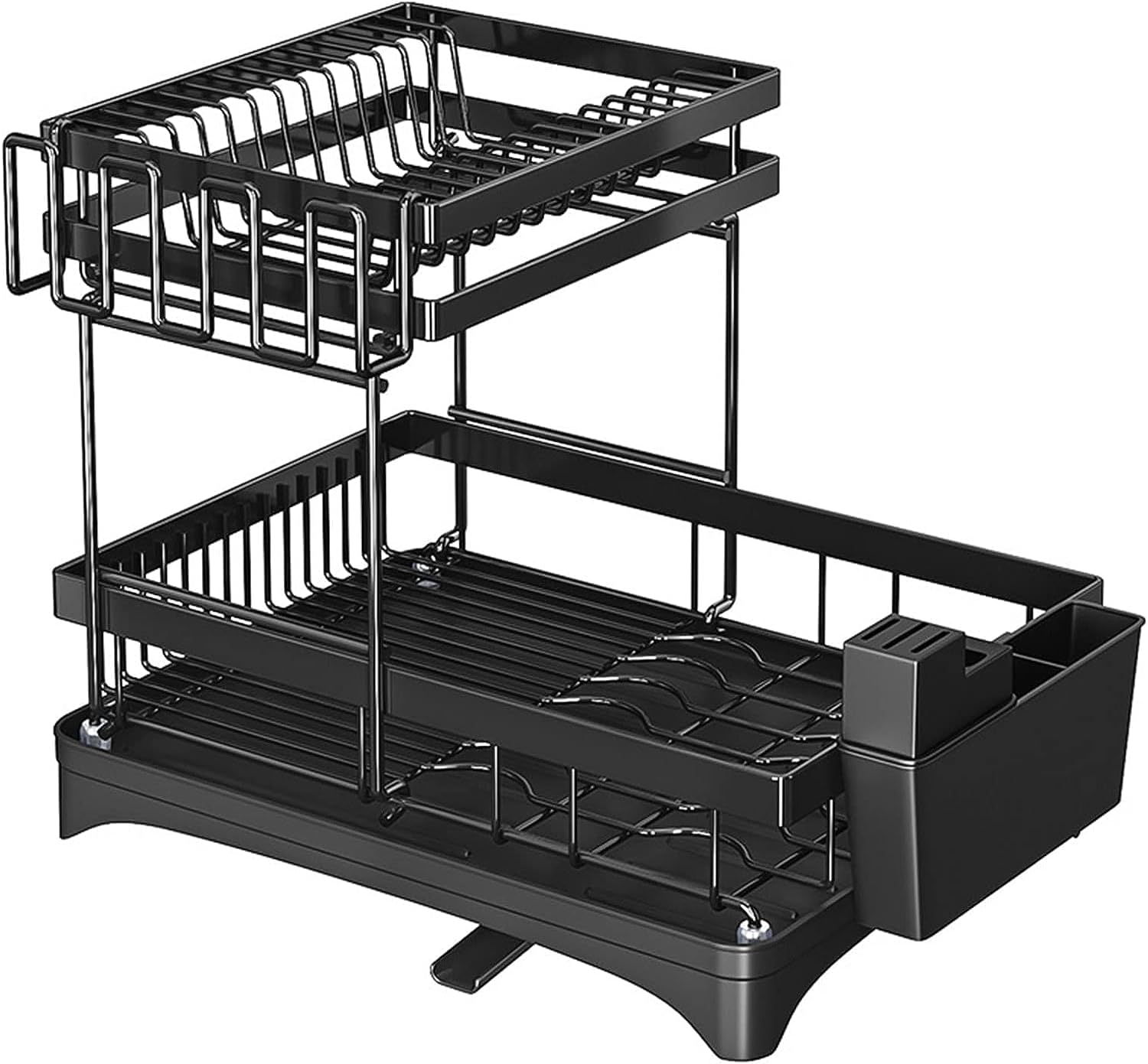 NYTRYD 2-Tier Large Dish Drainer Metal,Dish Drying Rack with Drainboard,Dish Rack with Swivel Spout, Dish Drying Rack with Chopping Board Holder, Drink Holder (570 rack)