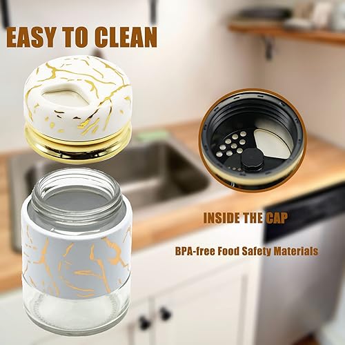 Miniatura 3 de Juego de saleros y pimenteros de vidrio negro con agujeros ajustables para verter  Juego de salero y pimentero de acero inoxidable para Himalaya,