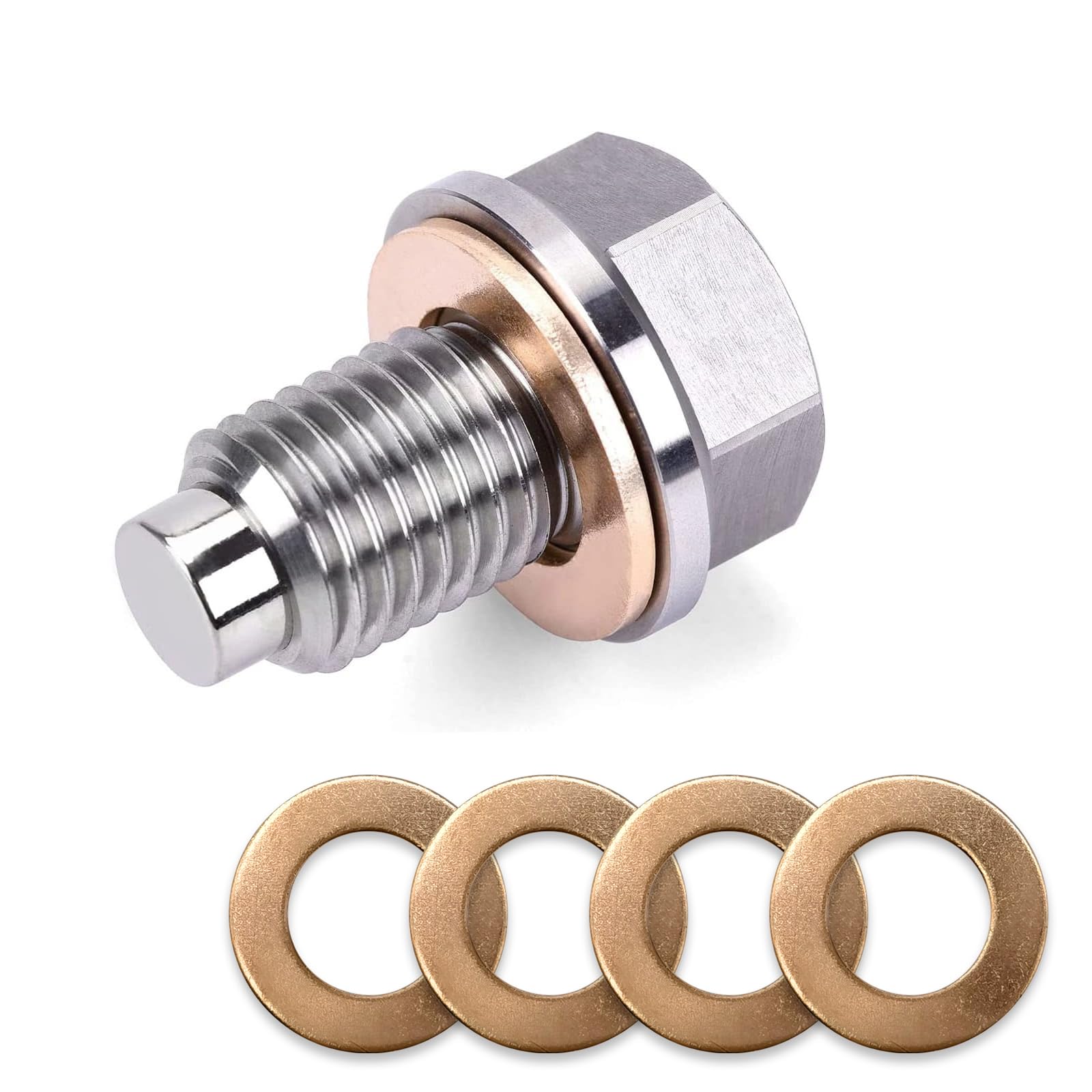 UGSHYPack-1 M14x1.5 Aluminum Engine Oil Drain Plug with 5 PCS Gaskets, Oil Sump Heavy Duty Drain Plug, Fits for Leak-Proof Replacement of Qashqai Qijun Liwei Sylphy Tiida Nissan (Silver)