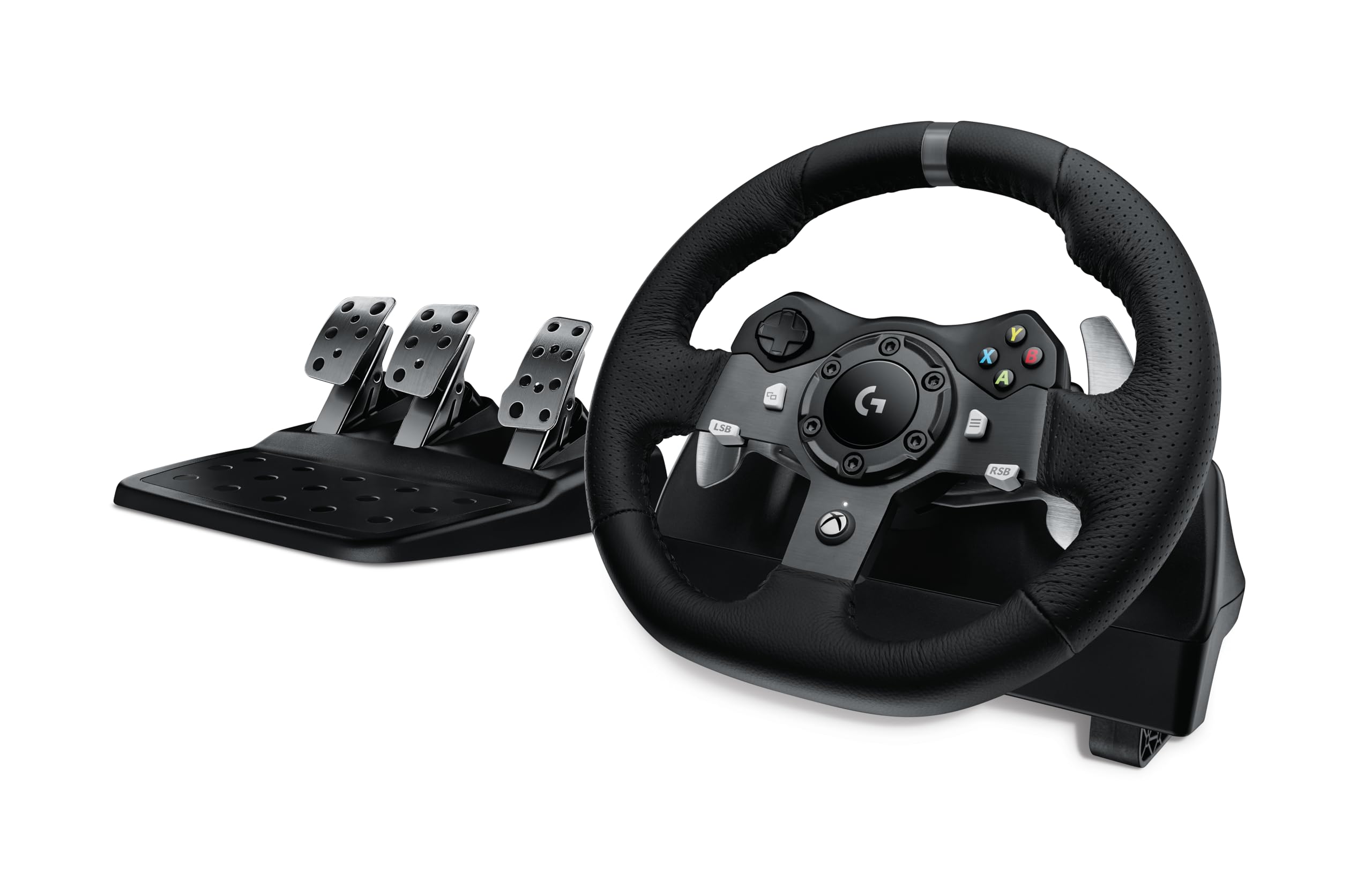 Logitech G920 Driving Force Racing Wheel and Floor Pedals, Real Force Feedback, Stainless Steel Paddle Shifters, Leather Steering Wheel Cover for Xbox Series X|S, Xbox One, PC, Mac - Black