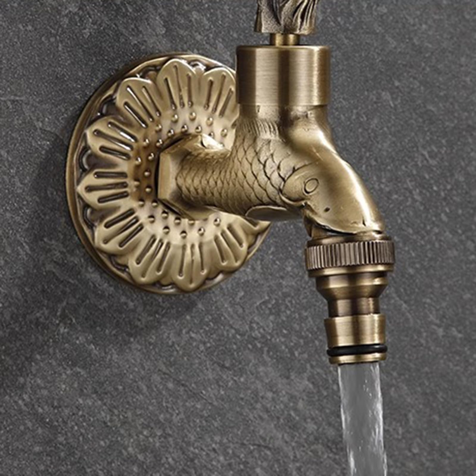 Rubinetto Giardino Muro Ottone Retrò a Forma di Pesce Uscita Acqua Fredda Singola Collegabile a Una Tubatura Esterna Maniglia Singola G1/2, Bronzo, 9 CM