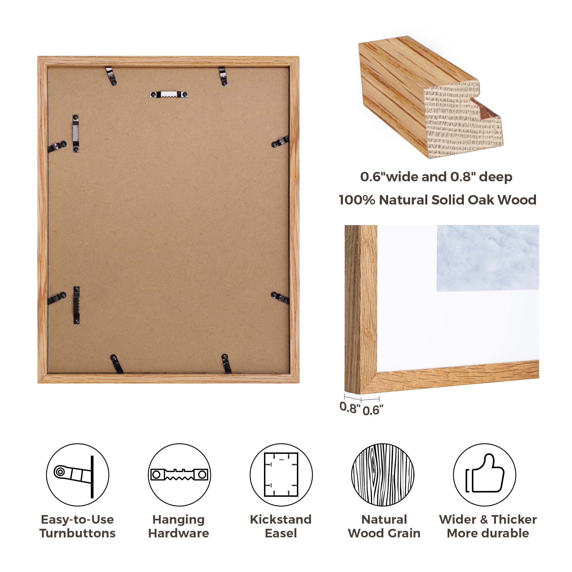 14x11 inch Picture Photo Frame 3 Pack, 14x11 Oak Frame Matted for 8x10 Photo Frame with Real Tempered Glass - Image 3