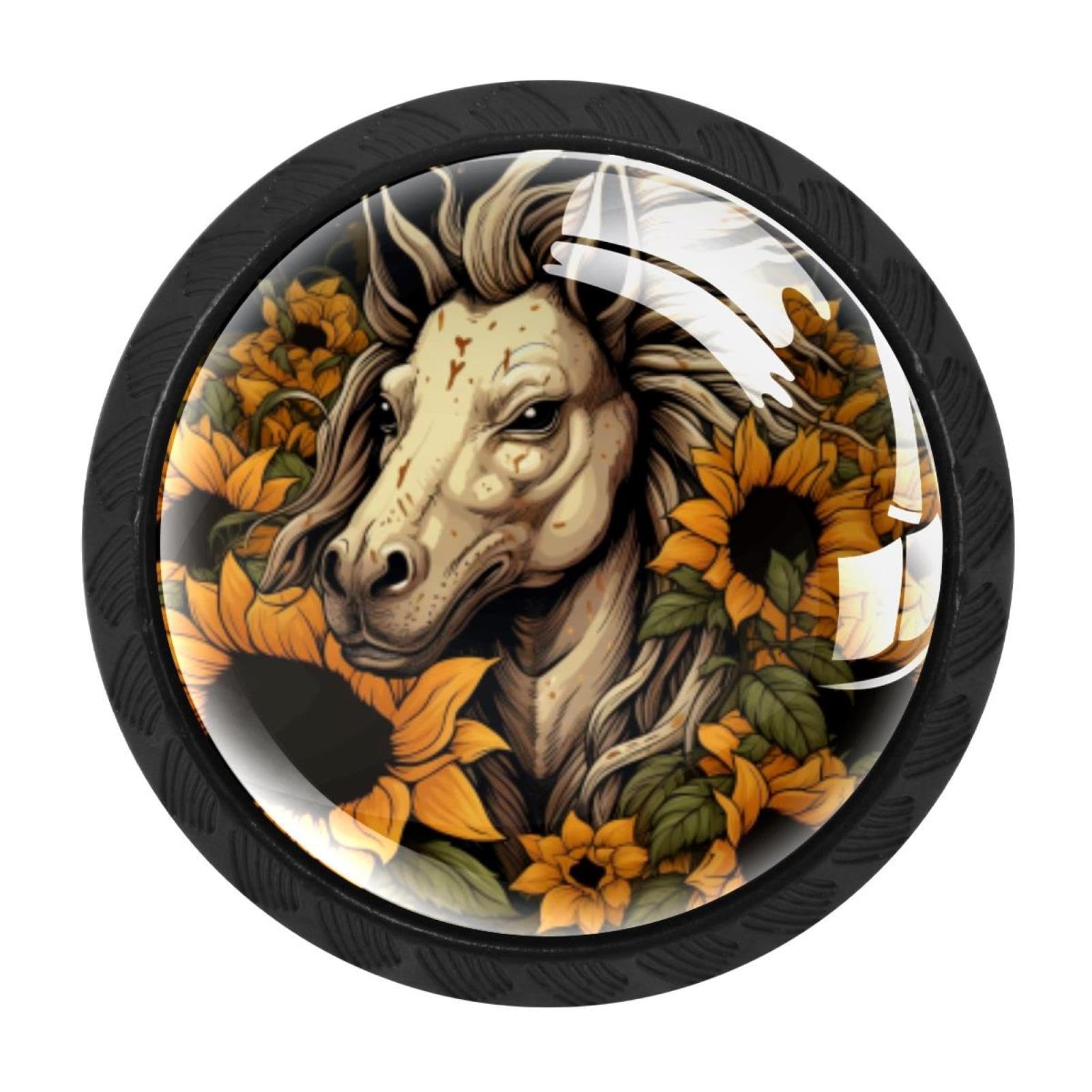 CHENZZZZ Unicorn Skull Sunflower Drawer Knobs 4 Pack Crystal Dresser Knobs 35mm Glass Cabinet Knobs for Home Office Bathroom