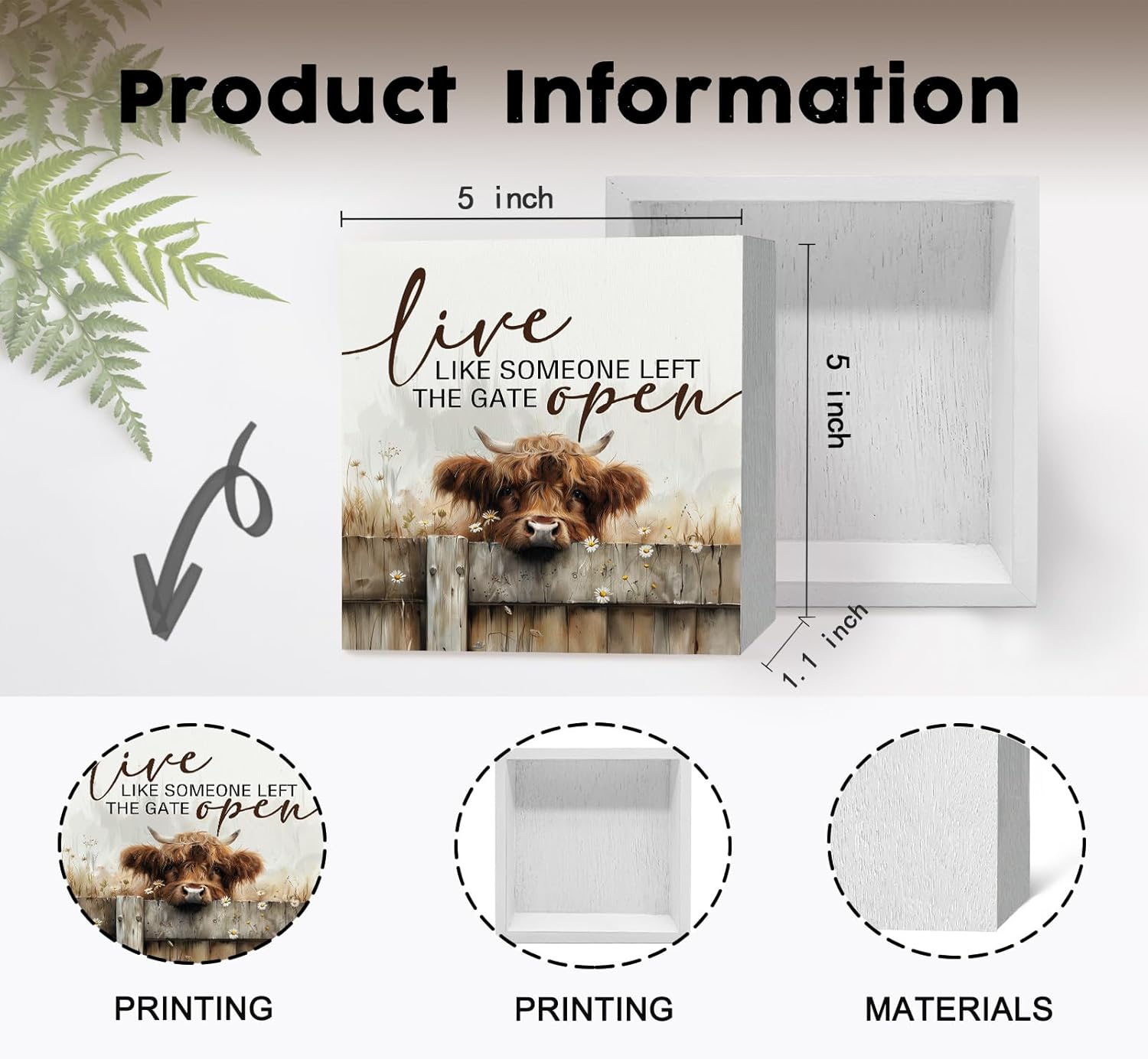 Highland Cow Farmhouse Wooden Box Sign - Farmhouse Western Animal Office Kitchen Bathroom Decor,Farm Live Like Someone Left The Gate Open,Highland Cow Gifts For Women - Image 7