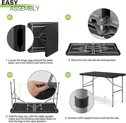 Miniatura 10 de Magshion Mesa plegable de plástico de 6 pies con asa para interiores y exteriores, mesa plegable de 6 pies para eventos de fiesta, color negro