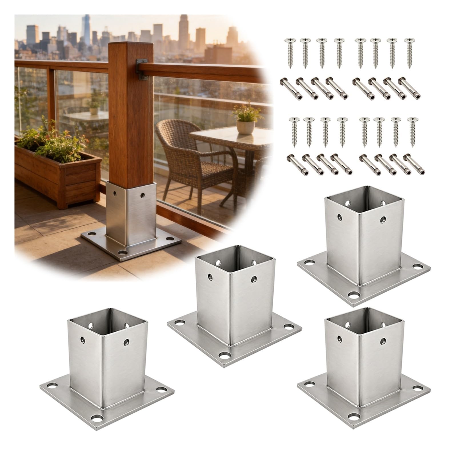 Stabiler Pfostenträger Pergola Außenholz 2/4 Stk | Mehrere Größen/rost-und wetterfester Geländerpfostensockel für Deck/Veranda mit Befestigungs(4,140x140mm/5.5x5.5")