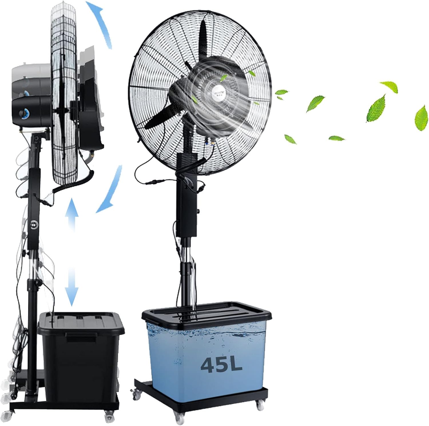 Adjustable Height Outdoor Misting Fan, 90° Oscillating Pedestal Fan with Mist, 12 Gallon Tank, 3 Cooling Speeds, Outside Restaurant Factory Workshop Fan