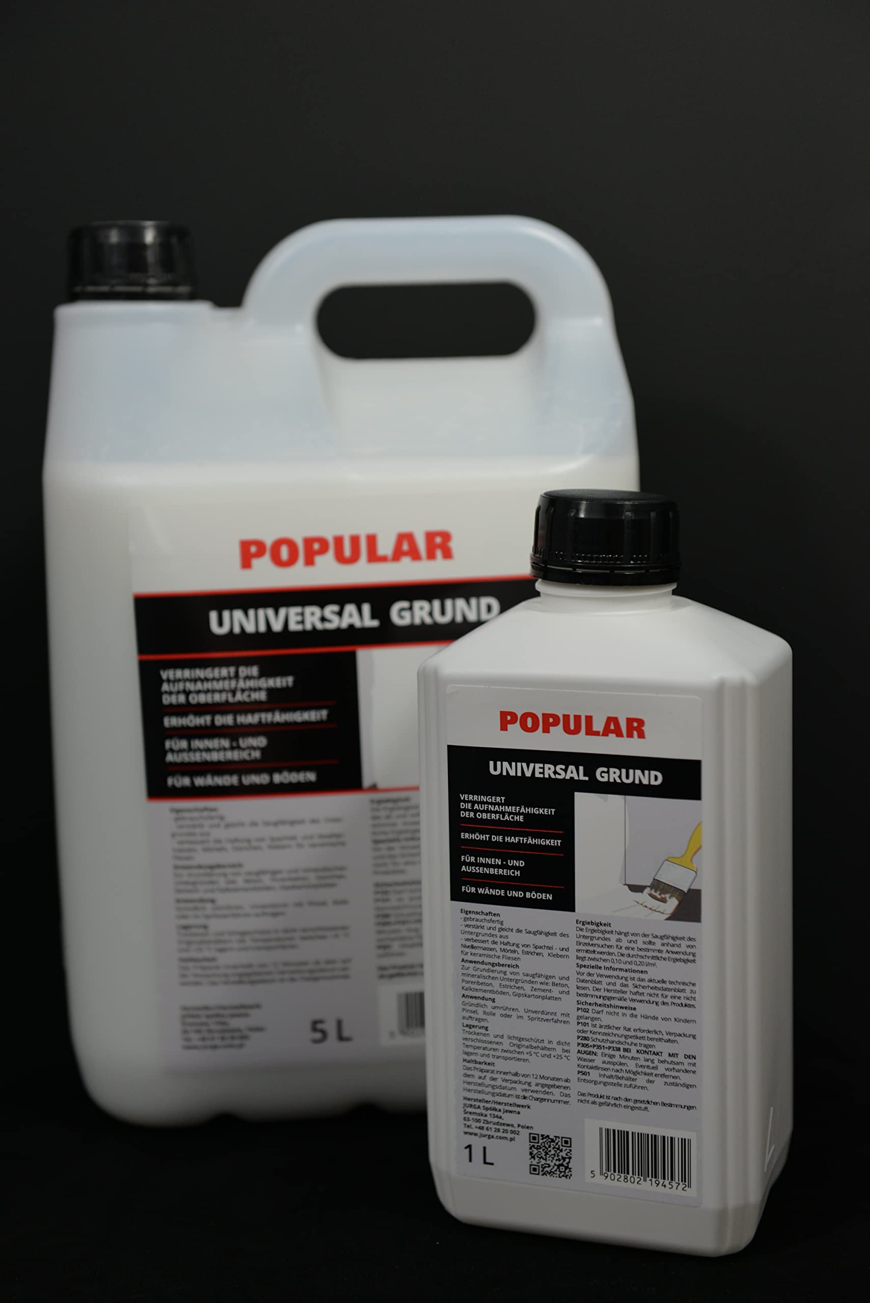 JURGA Popular Grunt 5L (≈50m²) Do Ścian i Podłóg Uniwersalny Podkład Preparat Gruntujący Do Użytku na Zewnątrz i Wewnątrz na Chłonne Porowate Podłoża