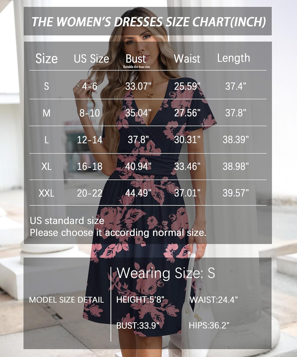 Women's Summer Faux Wrap V Neck Midi Dress Short Sleeve Casual A-Line Sundress with Pockets for Beach Party Work - Image 5