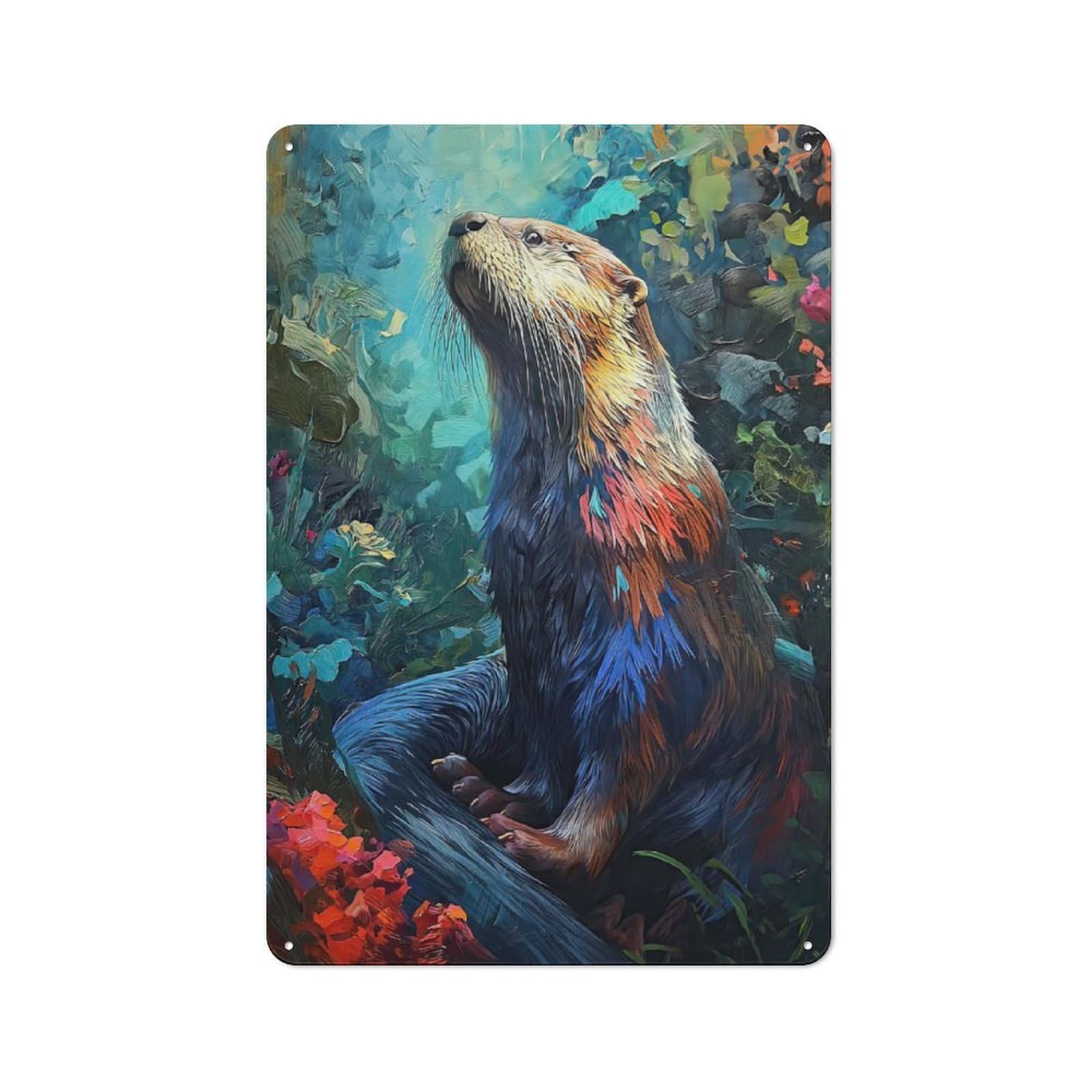 Junmoney The Hunting Otter Metal Wall Sign 30X20cm Featuring For Bar Or Restaurant, For Themed Interiors In Bars And Restaurants