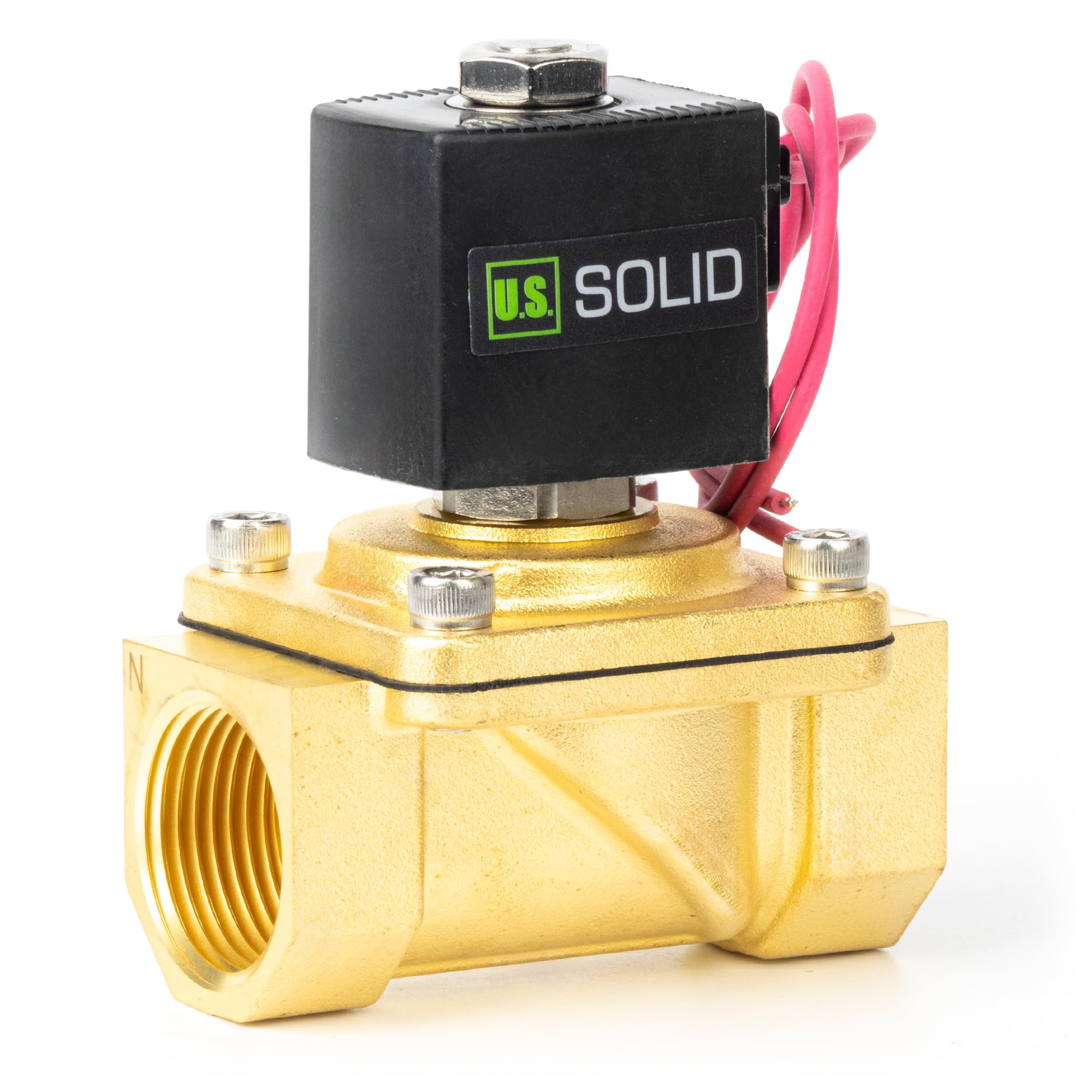 U.S. Solid Válvula solenoide de 1 pulgada, latón CC 12 V con sello Viton, normalmente cerrada, tipo de cable de plomo, rosca G