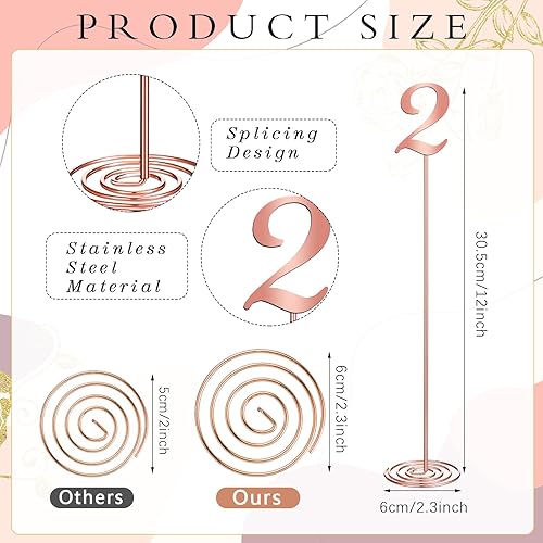 Miniatura 13 de Therwen 20 números de mesa de metal del 1 al 20 números de mesa para recepción de boda, figura de escritorio de acero inoxidable de 12 pulgadas