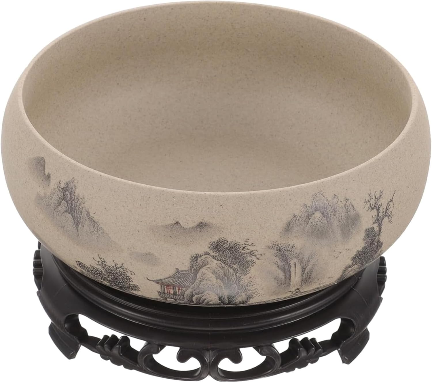 Ceramic Planter Round 6.5 in Dia Decorative Chinese Style Bowl Planter with Base Gardening Desktop Ink Painting Outdoor/Indoor Large Planter Pots for Patio Balcony Home Bowl Lotus