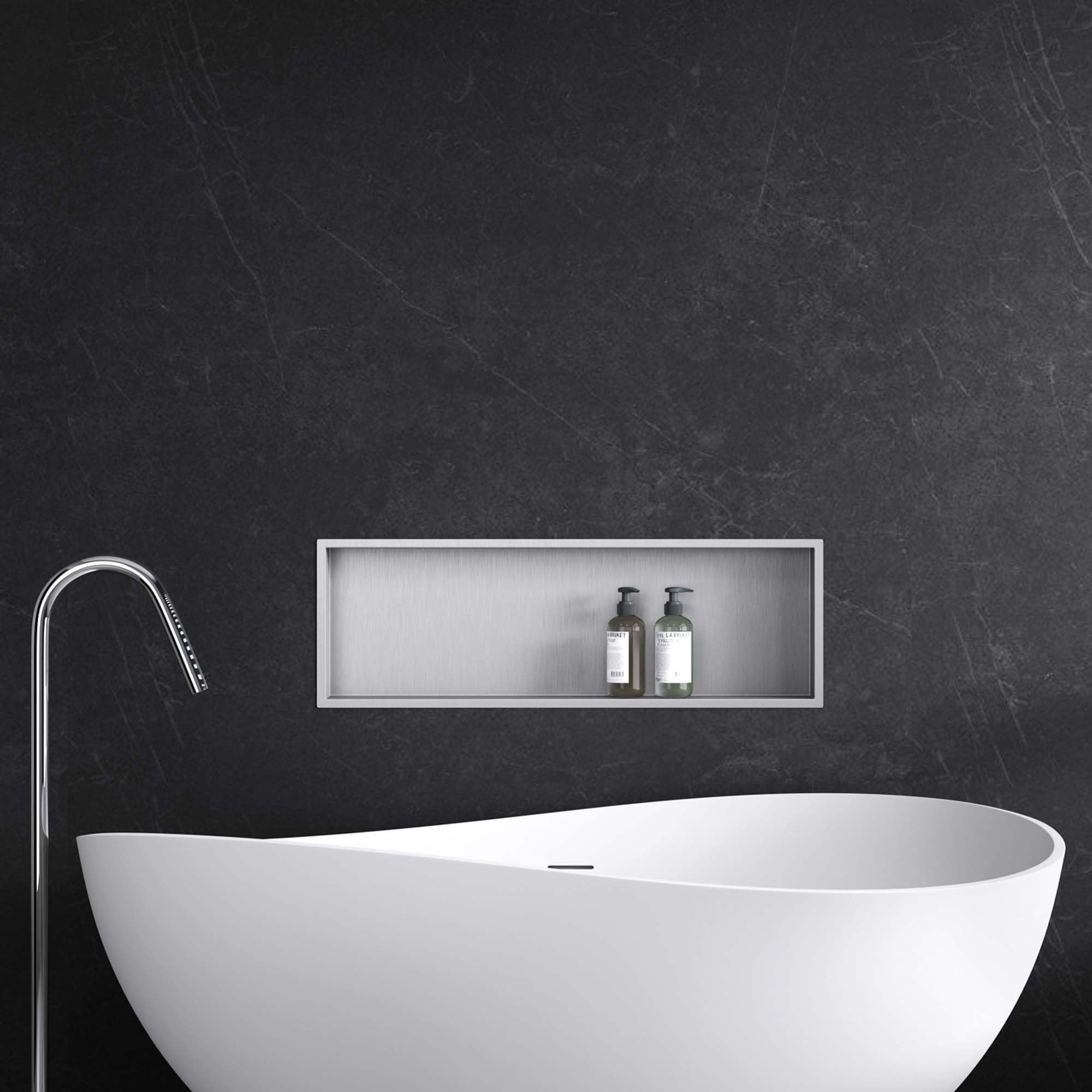 Mai & Mai Shower Niche Embedded Stainless Steel Flexible Shower Niche Wall Insert Silver 30 cm x 90 cm x 8.3 cm Wall Recess Shower Shelf Easy Assembly
