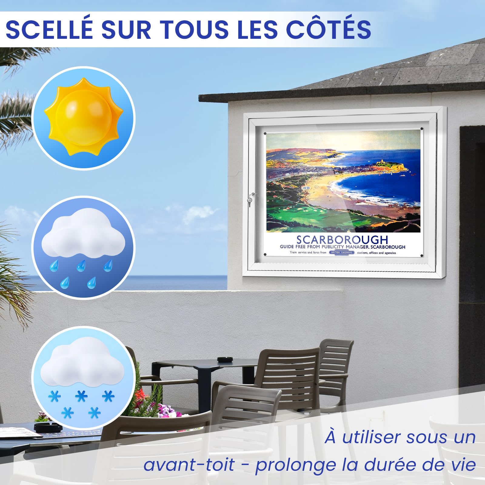 SWANCROWN Panneau affichage exterieur 8 x A4, Mural, Vitrine affichage A1 | Étanche, Magnétique, Verrouillable, Grand, à 2 clés 32 aimants, Dos du tableau blanc, Tableau affichage exterieur entreprises