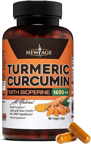 NEW AGE Curcumina de cúrcuma con cápsulas de bioperina, apoyo natural para articulaciones y saludable con 95% curcuminoides estandarizados para