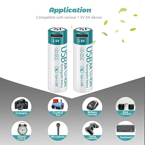 Miniatura 6 de winbasic Paquete de 4 baterías de litio recargables por USB de 1.5 V, tamaño AA, de larga duración, doble A, 2600 mWh para dispositivos de oficina