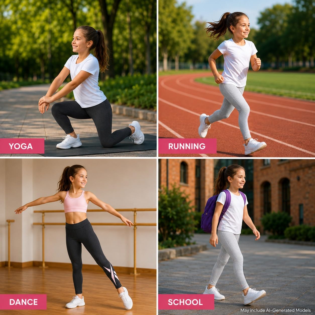 Reebok Leggings para niñas, paquete de 2 leggings de algodón de rendimiento atlético, pantalones de yoga para niñas, medias de baile (tallas: 7-12)
