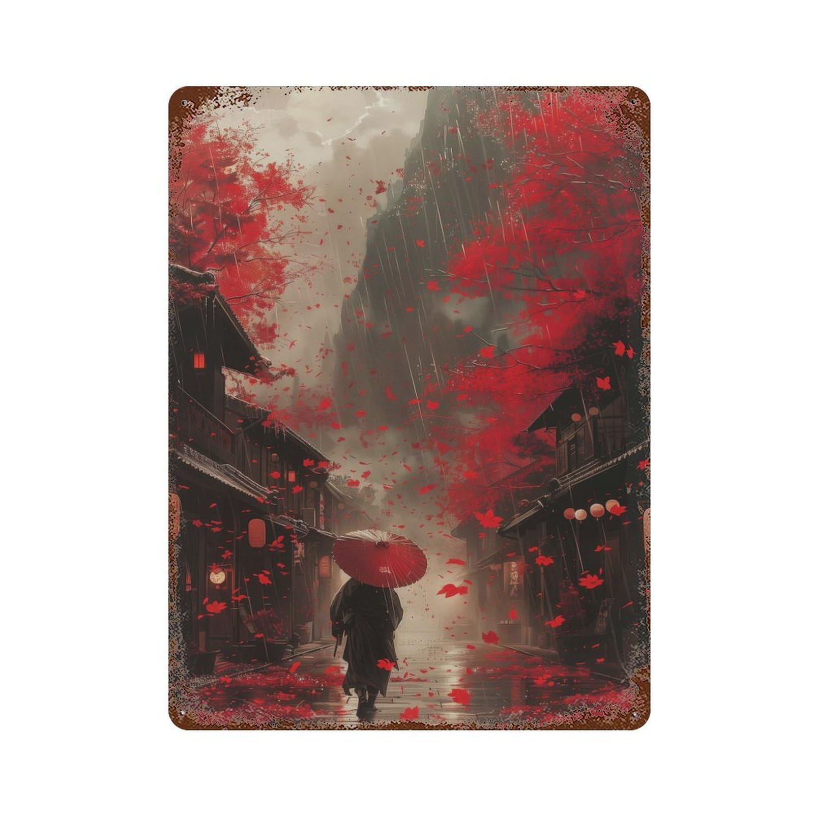 Garage Style Japan Theme Poster Rusty Metal Tin Sign 15.7"x11.8", Shabby Chic Decor for Bar And Workshop