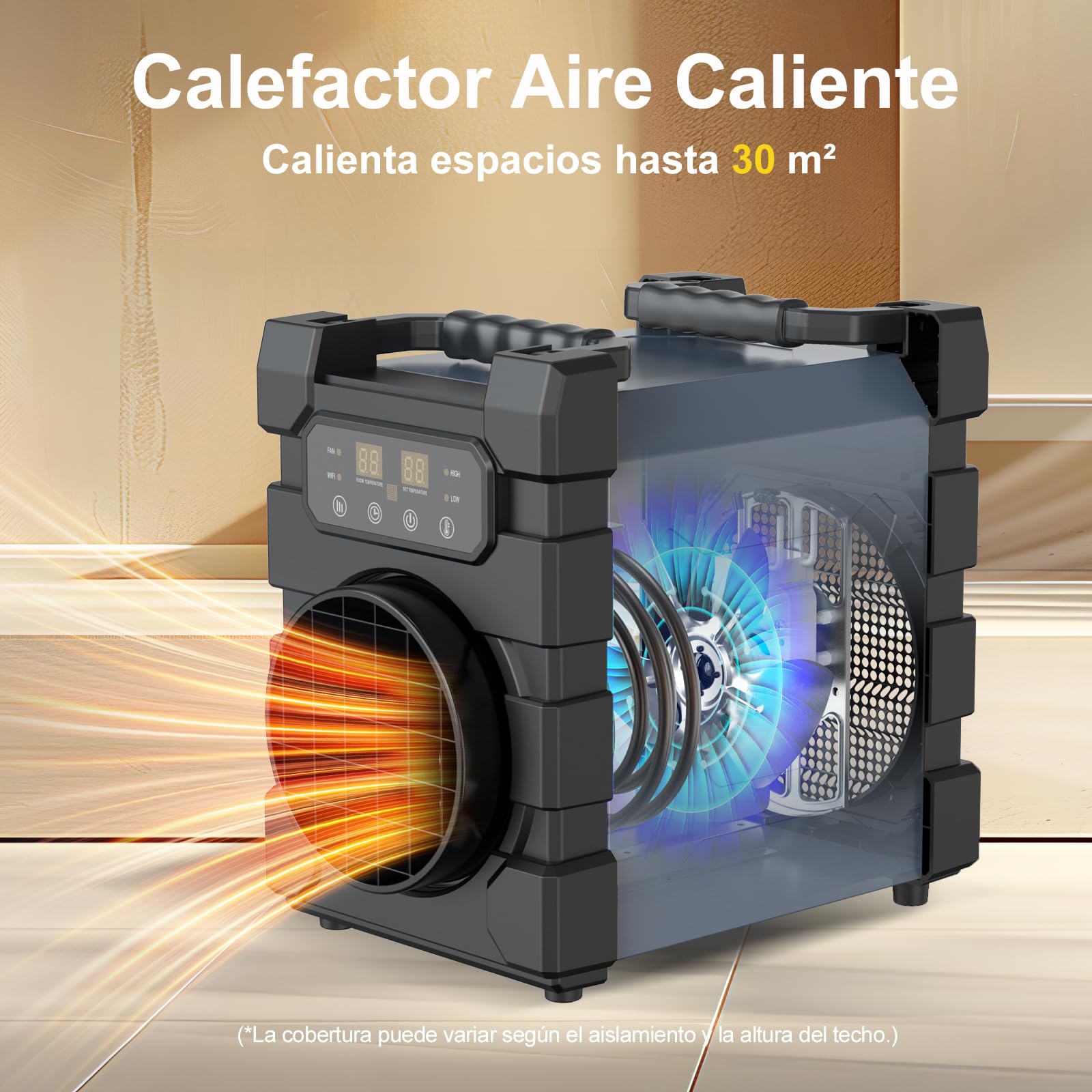 Calefactor Profesional 3000W - ECO & Carcasa Robusta - Wifi, Control Remoto Inalámbrico & Visualización Digital - Calentador Aire Caliente - Apto para Hogares, Tallers