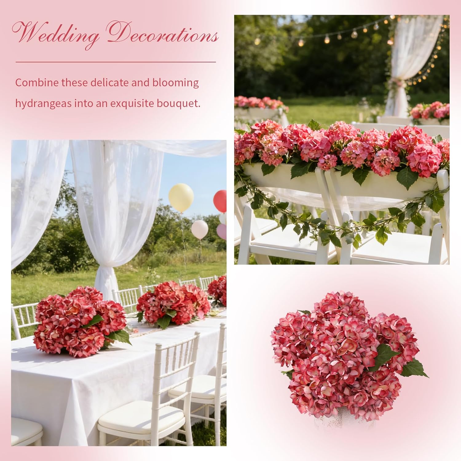 6PCS 21 Inch Lifelike Artificial Silk Hydrangea Flowers, Large Fake Hydrangea Flowers Bouquet with Stems, Full Faux Hydrangea for Home Decor Wedding Table Party Office Decor(Dusty Red)