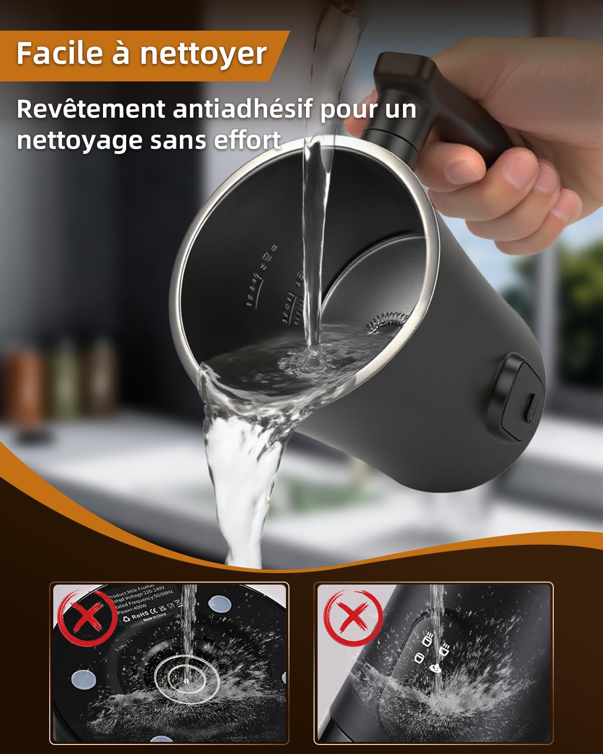 Liksiy Écumoire à lait, 4-en-1 électrique chauffe-lait et mousseur, 350 ml automatique pour café, mousse chaude et froide pour latte, cappuccino et chocolat chaud (Noir)