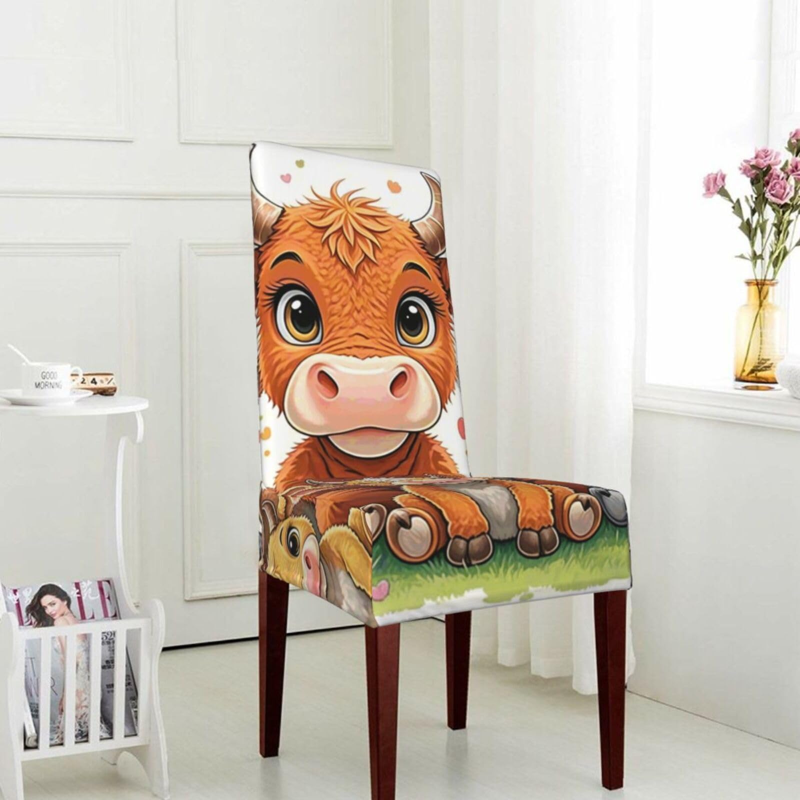 FekiLoot Stretch Dining Room Chair Covers Removable Washable Parsons Chair Slipcovers Cow Chair Seat Protector Cover for Hotel, Office, Ceremony, Banquet, Wedding Party