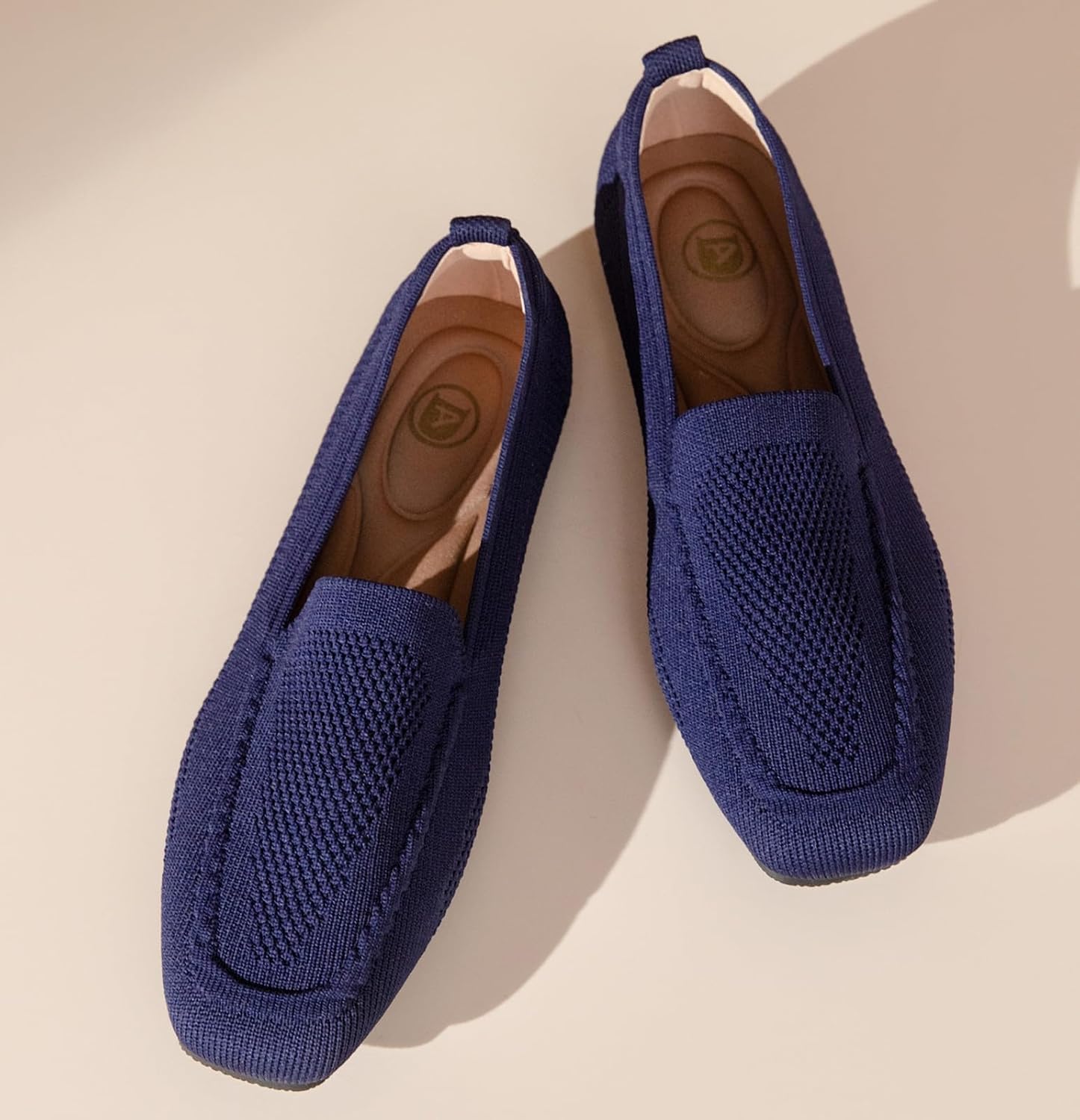 DADAWEN Womens Square Toe Flats Knit Dress Shoes Comfortable Women Shoes Slip On Shoes for Woman Soft Ballet Walking Flats Shoes