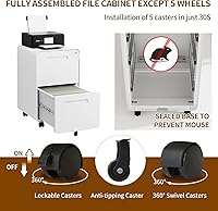 Vista 8 de 2 Drawer File Cabinet with Lock and 4 Keys, Mobile Metal Filing Cabinet, File Cabinets for Home Office, Under Desk, Pre-Assembly, File Drawer