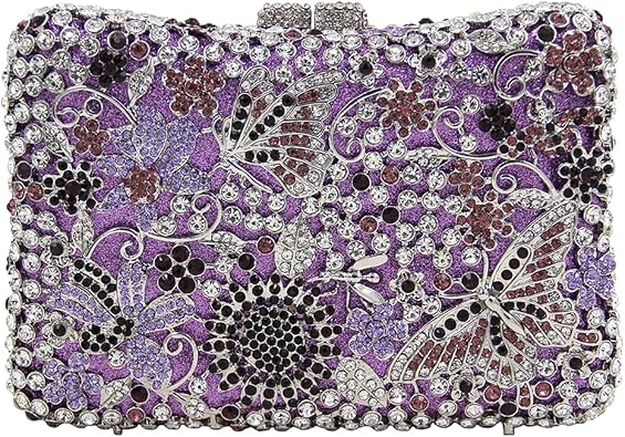 Women Sparkly Rhinestone Evening Clutch Butterfly Flower Crystal Purse Luxury Bride Evening Handbag Minaudiere Bag