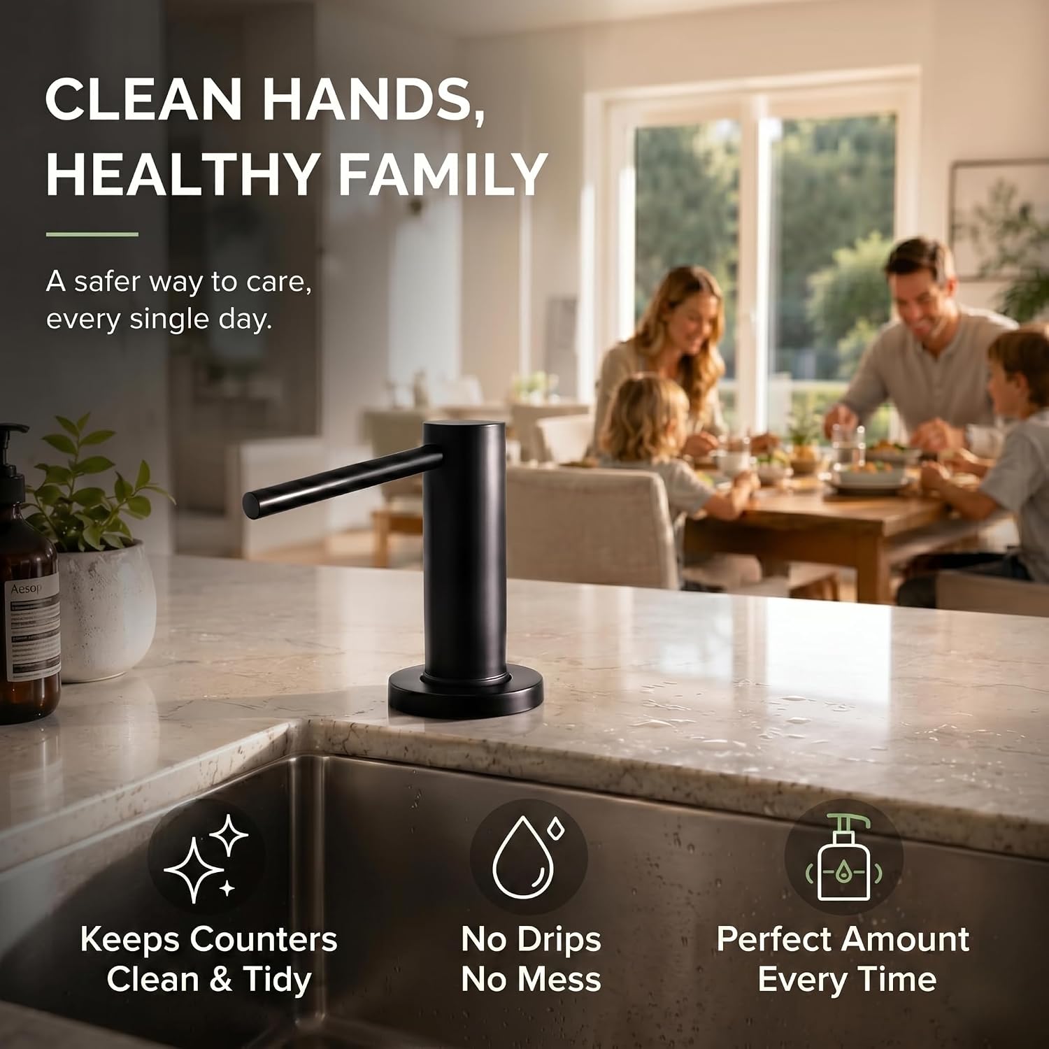 Soap Dispenser for Kitchean Sink, Built in Black Soap Dispenser Stainless Steel Soap Pump with 40" Extension Tube and 500ml Bottle Easy to Refill