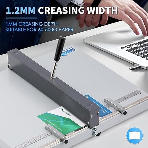 Miniatura 2 de Mxmoonant Máquina de plegado manual de papel plegable Creaser con 2 bloques ajustables y regla de posicionamiento métricoimperial para hojas de