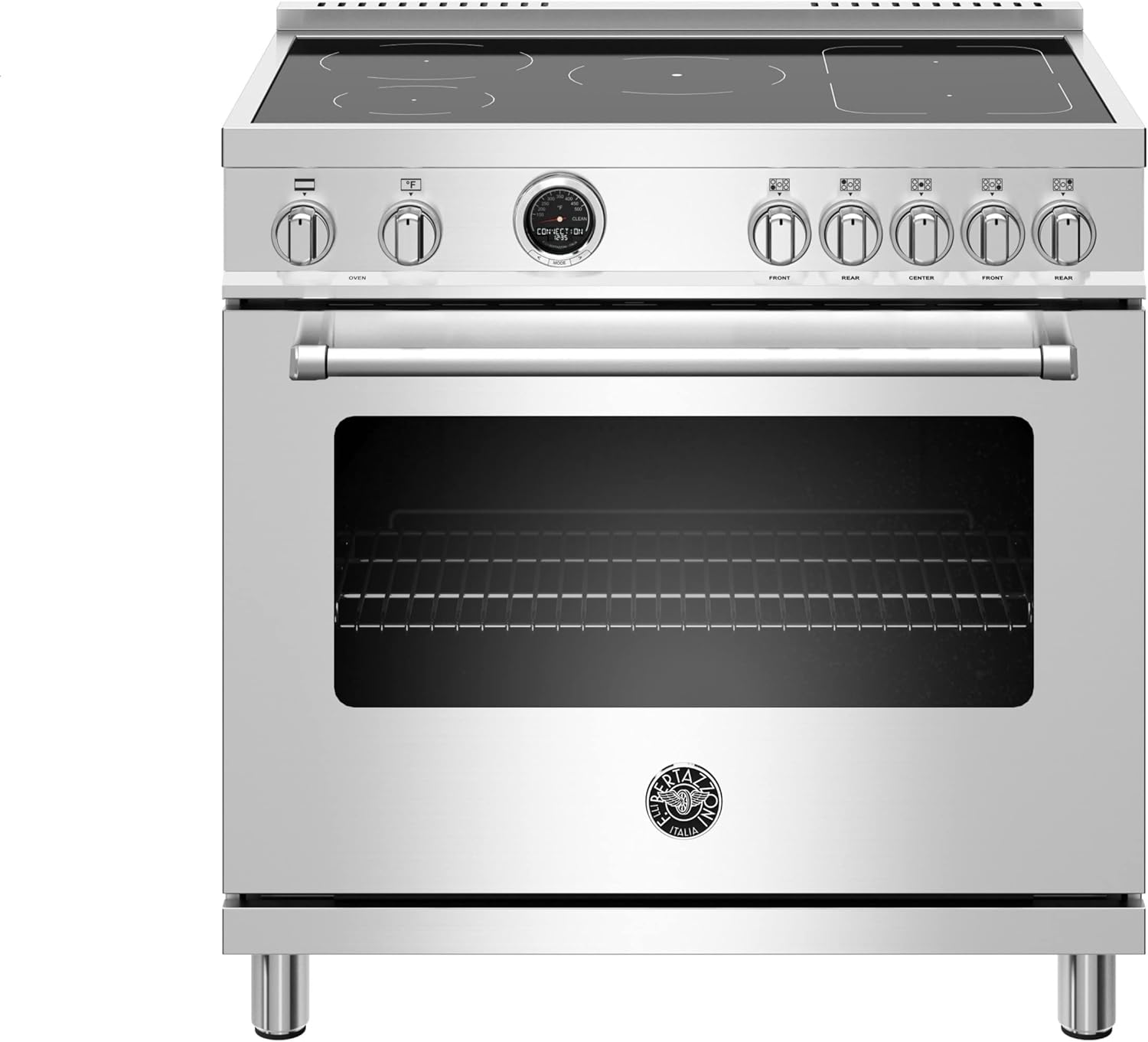 BERTAZZONI MAST365INSXT 36" Master Series Free Standing 5 Heating Zones Induction Range with Counter Deep Main Top and Self Clean Oven - Stainless Steel