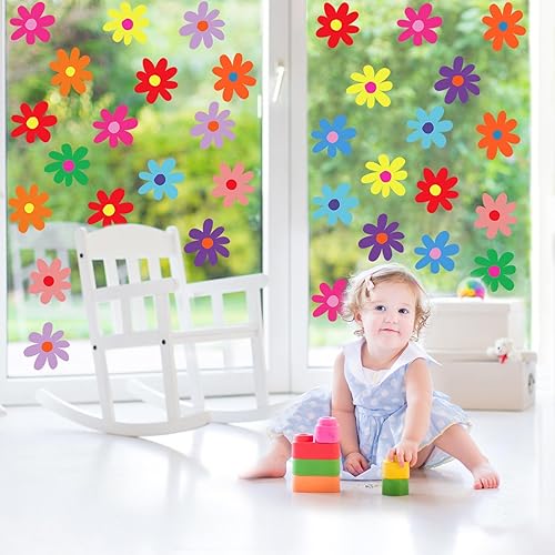 Miniatura 7 de BBTO Calcomanía de pared de margaritas de vinilo de flores, calcomanías de margaritas, calcomanías florales para despegar y pegar para guardería,