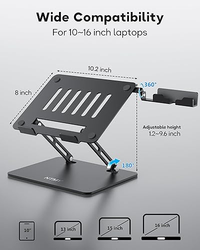 Miniatura 5 de NTMY Soporte para portátil con soporte para teléfono, soporte plegable de aluminio para computadora portátil de altura ajustable para MacBook Air