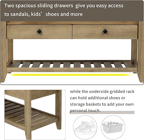 Miniatura 6 de P PURLOVE Zapatero con asiento y cajones acolchados, zapatero de entrada para puerta delantera, pasillo, sala de estar Gris desteñido,Azul marino