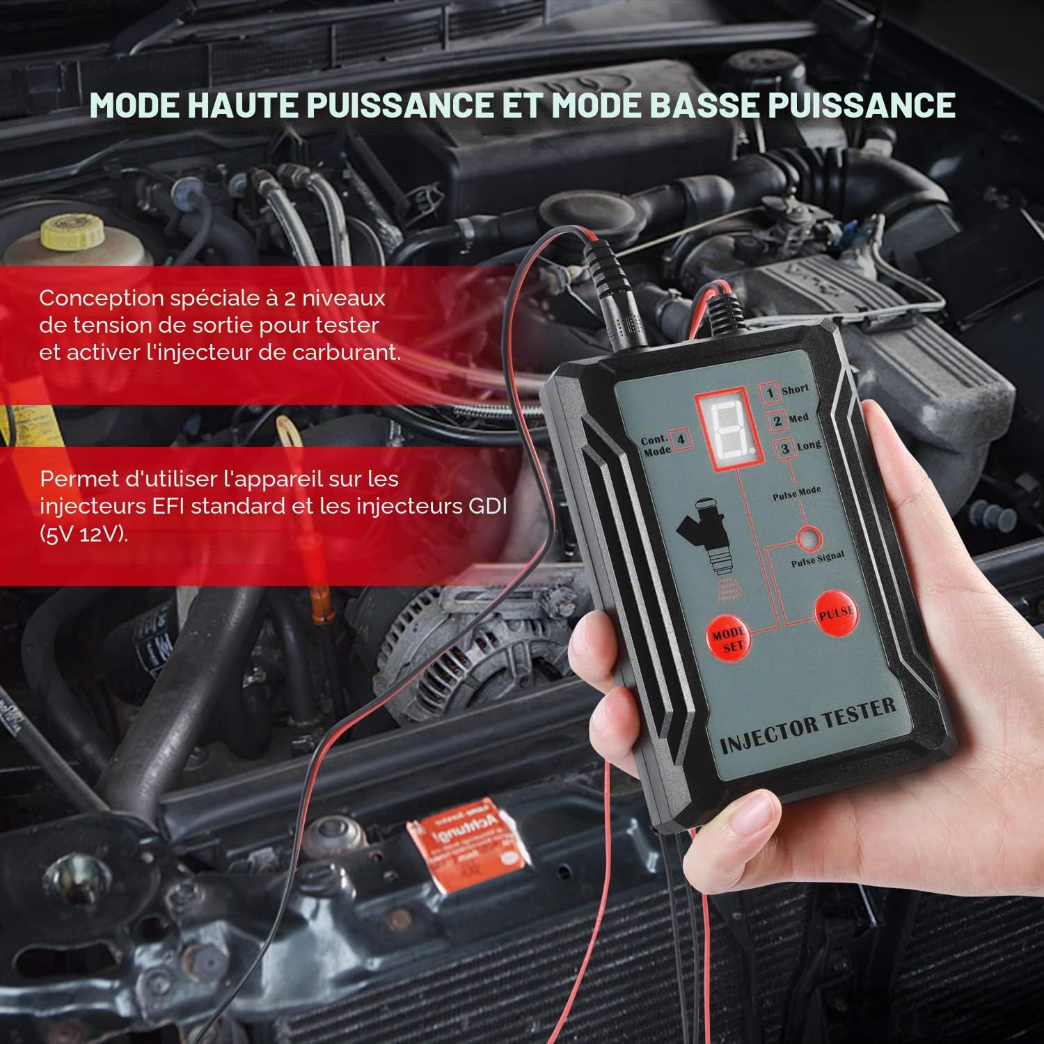 Mr CARTOOL Testeur d'injecteur Automatique 12V avec 4 Adaptateur de Nettoyage et 8 Modes d'impulsion pour Injecteur de Carburant Testeur de Pression d'injecteur, Test de 2 Injecteurs Synchronisés
