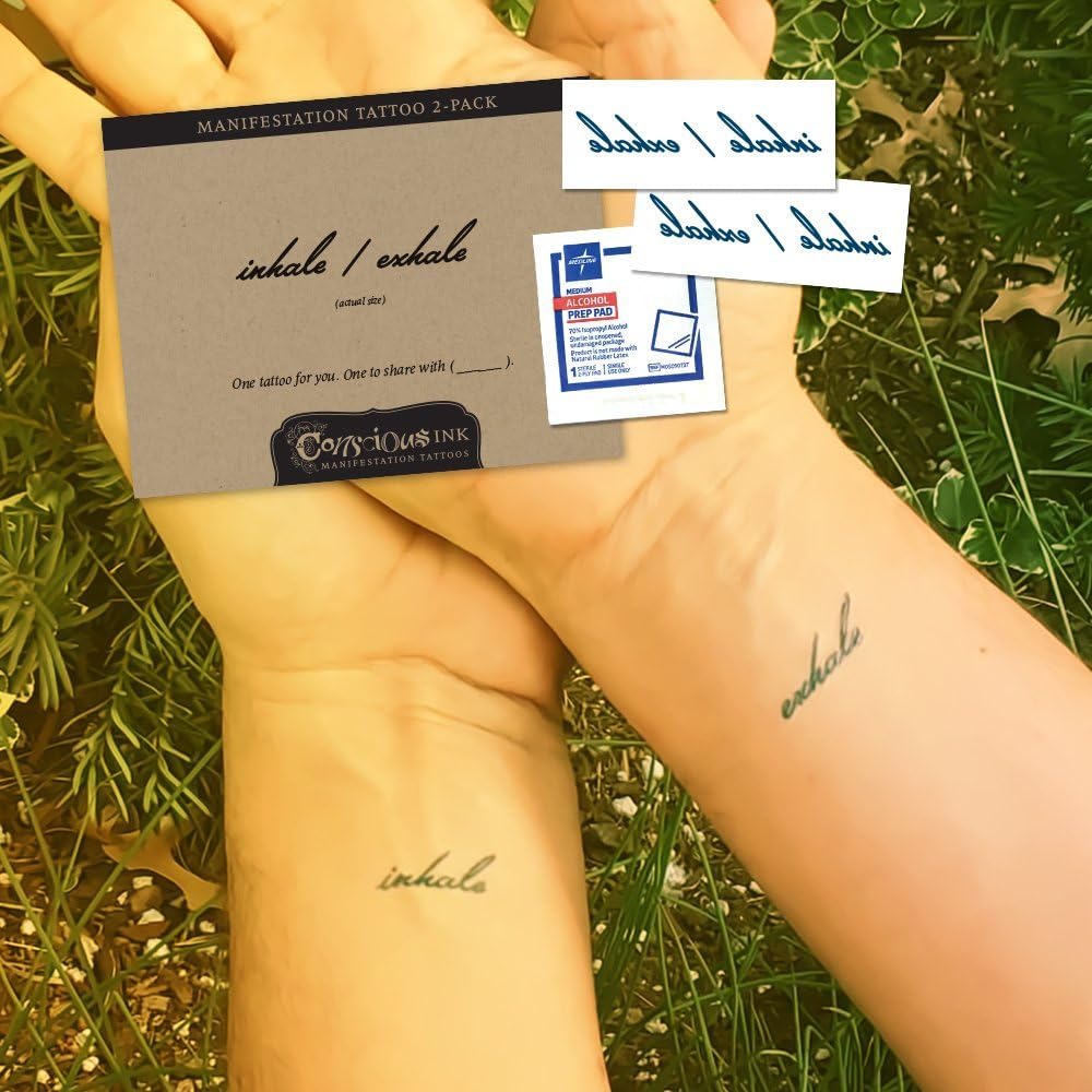 Conscious Ink, Manifestation 2 Pack, "Inhale Exhale" Inspirational Temporary Tattoos